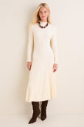Cream Ribbed Knit Corey Midi Dress