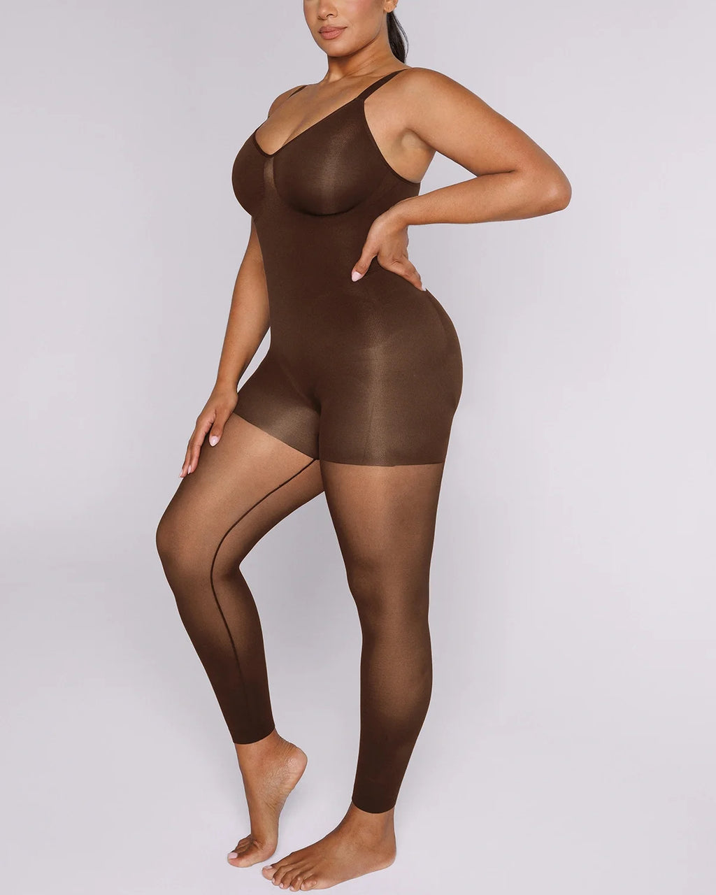Streamlining the body's natural contours from bust to legs in a single garment